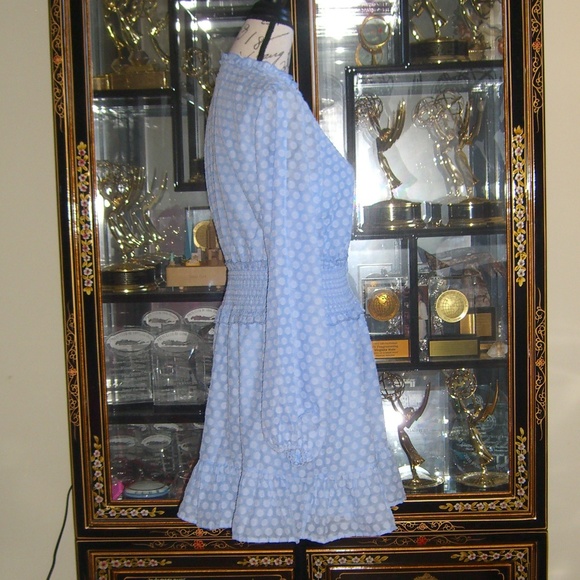 BLOOMINGDALE'S AQUA LABEL LIGHT BLUE TIE NECK MINI DRESS M - Picture 3 of 11